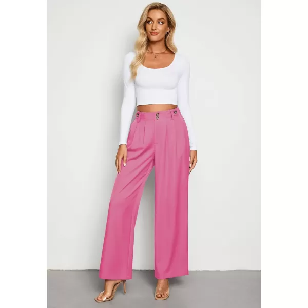 GRAPENT Wide Leg Pants Woman Trendy High Waisted Dress Pants Business Causal Pleated Elastic Waist Work Trousers PantsHot Pink