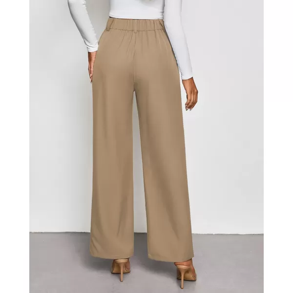 GRAPENT Wide Leg Pants Woman Trendy High Waisted Dress Pants Business Causal Pleated Elastic Waist Work Trousers PantsKhaki
