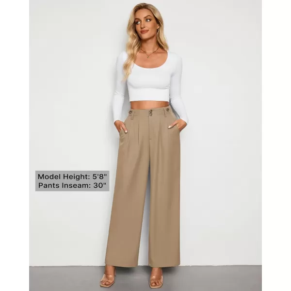 GRAPENT Wide Leg Pants Woman Trendy High Waisted Dress Pants Business Causal Pleated Elastic Waist Work Trousers PantsKhaki