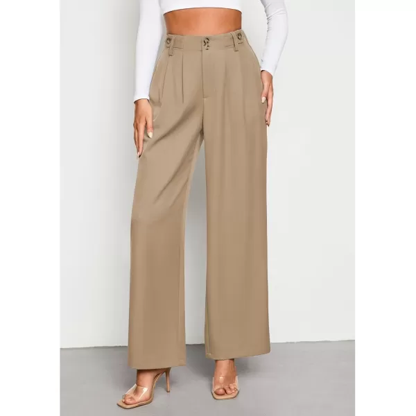 GRAPENT Wide Leg Pants Woman Trendy High Waisted Dress Pants Business Causal Pleated Elastic Waist Work Trousers PantsKhaki