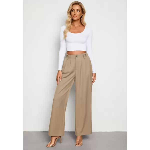 GRAPENT Wide Leg Pants Woman Trendy High Waisted Dress Pants Business Causal Pleated Elastic Waist Work Trousers PantsKhaki