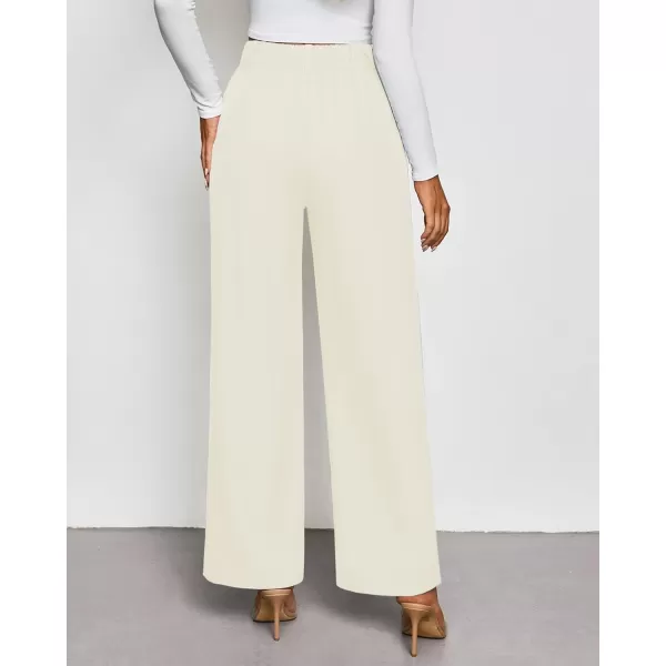 GRAPENT Wide Leg Pants Woman Trendy High Waisted Dress Pants Business Causal Pleated Elastic Waist Work Trousers PantsLight Beige