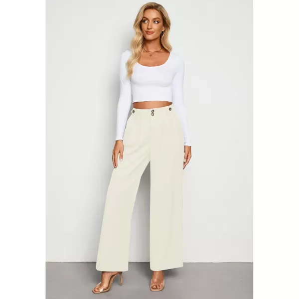 GRAPENT Wide Leg Pants Woman Trendy High Waisted Dress Pants Business Causal Pleated Elastic Waist Work Trousers PantsLight Beige