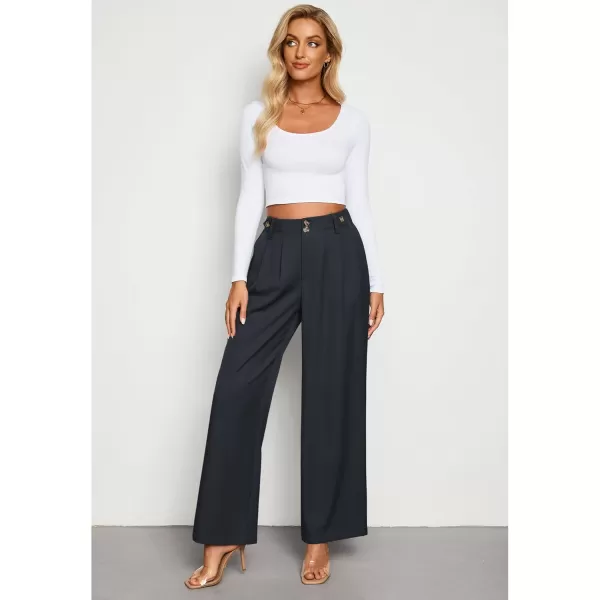 GRAPENT Wide Leg Pants Woman Trendy High Waisted Dress Pants Business Causal Pleated Elastic Waist Work Trousers PantsNavy Blue