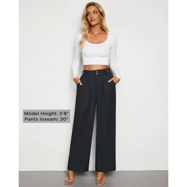 GRAPENT Wide Leg Pants Woman Trendy High Waisted Dress Pants Business Causal Pleated Elastic Waist Work Trousers PantsNavy Blue