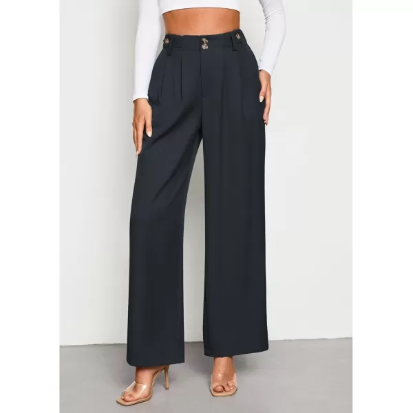 GRAPENT Wide Leg Pants Woman Trendy High Waisted Dress Pants Business Causal Pleated Elastic Waist Work Trousers PantsNavy Blue