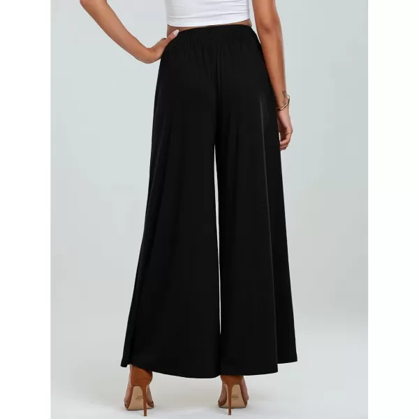 GRAPENT Wide Leg Pants for Women High Wasited Baggy Palazzo Pants Casual Pull On Bell Bottom Smocked Elastic Waist PantsBlack
