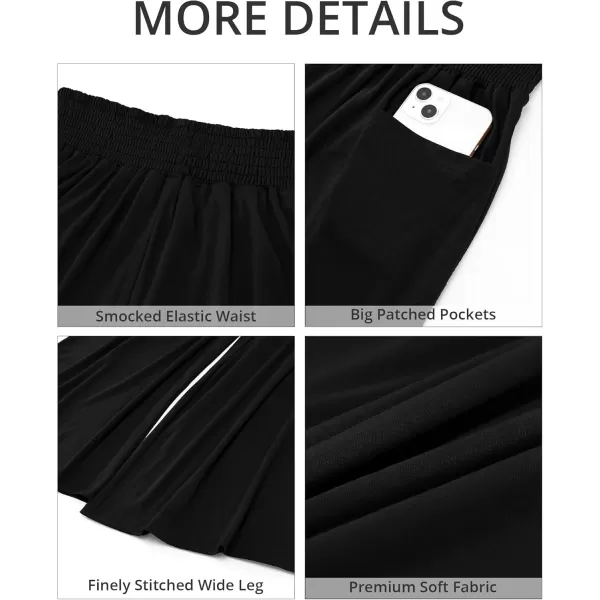 GRAPENT Wide Leg Pants for Women High Wasited Baggy Palazzo Pants Casual Pull On Bell Bottom Smocked Elastic Waist PantsBlack