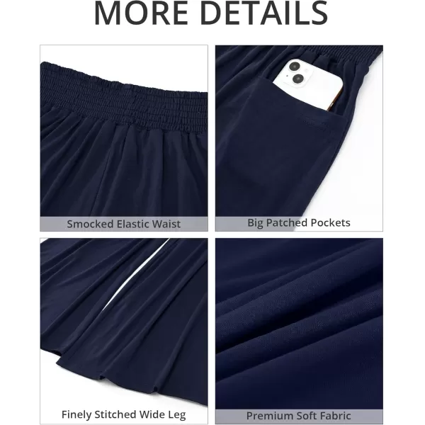GRAPENT Wide Leg Pants for Women High Wasited Baggy Palazzo Pants Casual Pull On Bell Bottom Smocked Elastic Waist PantsDark Blue