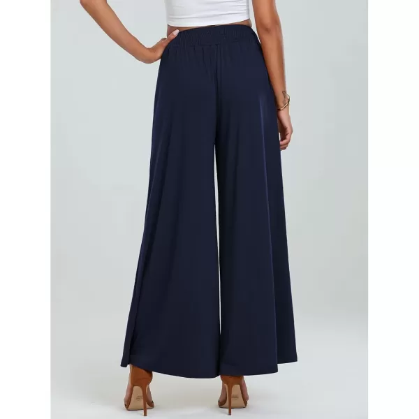 GRAPENT Wide Leg Pants for Women High Wasited Baggy Palazzo Pants Casual Pull On Bell Bottom Smocked Elastic Waist PantsDark Blue
