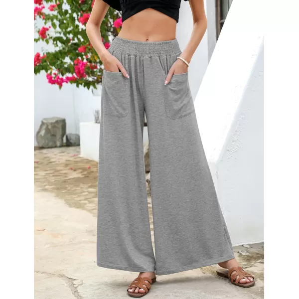GRAPENT Wide Leg Pants for Women High Wasited Baggy Palazzo Pants Casual Pull On Bell Bottom Smocked Elastic Waist PantsHeather Gray