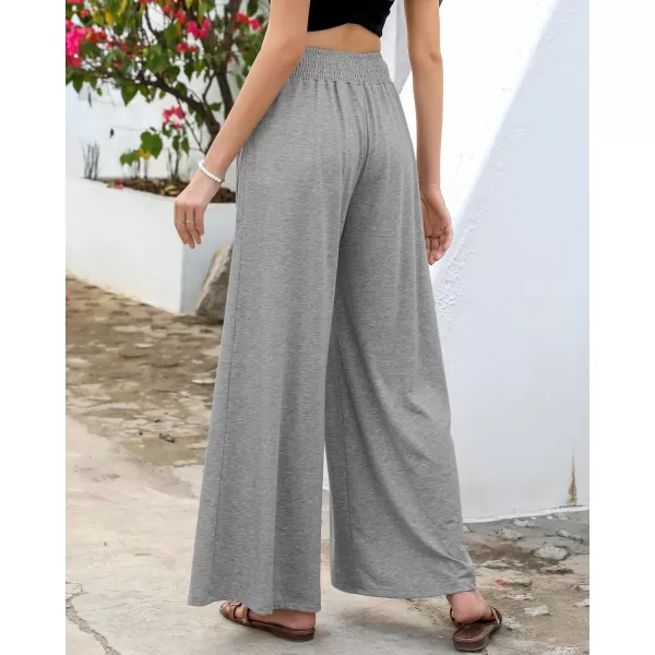 GRAPENT Wide Leg Pants for Women High Wasited Baggy Palazzo Pants Casual Pull On Bell Bottom Smocked Elastic Waist PantsHeather Gray
