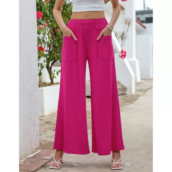 GRAPENT Wide Leg Pants for Women High Wasited Baggy Palazzo Pants Casual Pull On Bell Bottom Smocked Elastic Waist PantsHot Pink