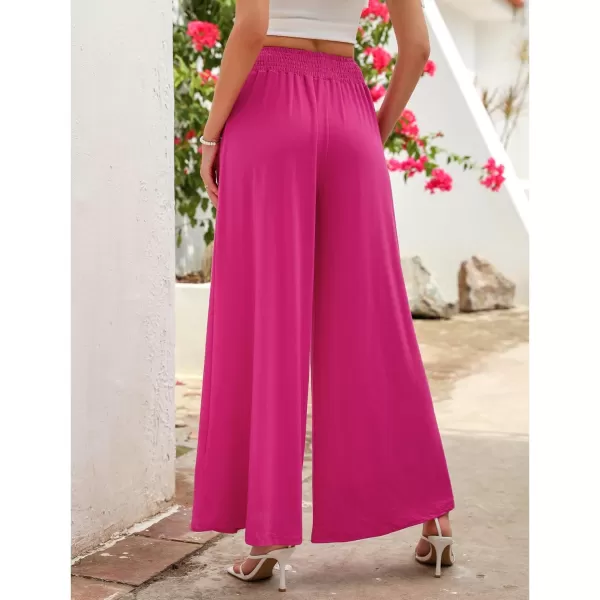 GRAPENT Wide Leg Pants for Women High Wasited Baggy Palazzo Pants Casual Pull On Bell Bottom Smocked Elastic Waist PantsHot Pink