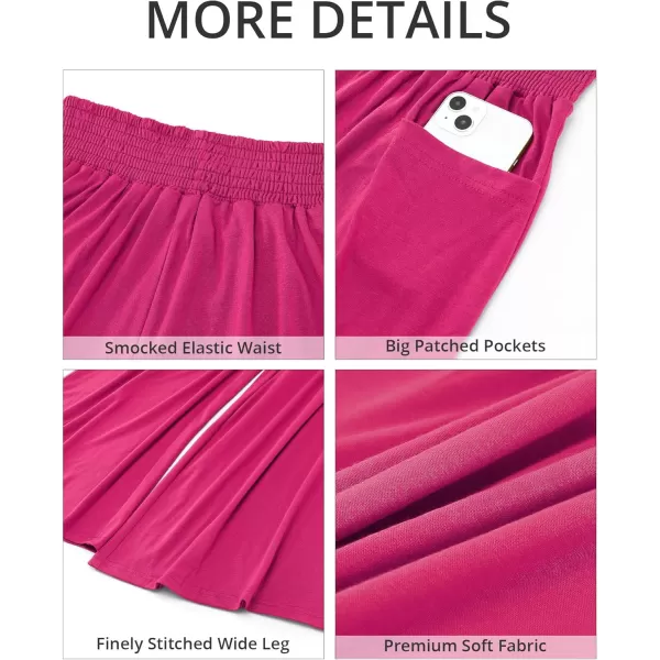 GRAPENT Wide Leg Pants for Women High Wasited Baggy Palazzo Pants Casual Pull On Bell Bottom Smocked Elastic Waist PantsHot Pink