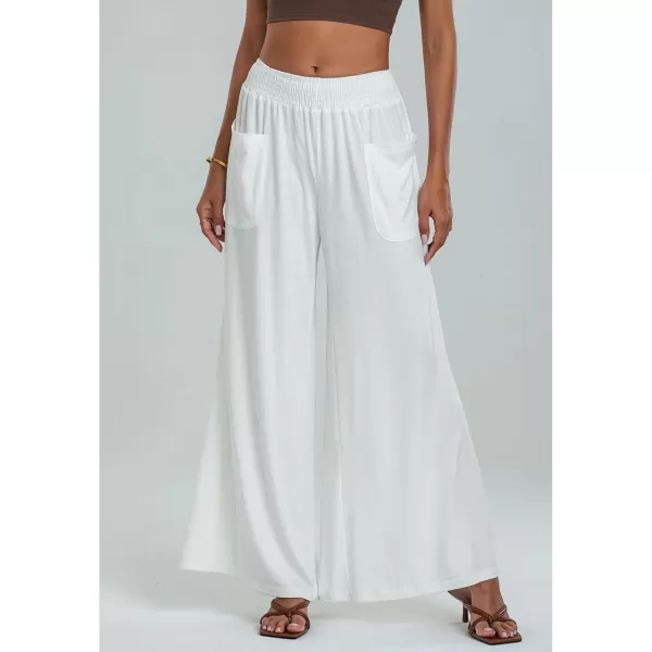 GRAPENT Wide Leg Pants for Women High Wasited Baggy Palazzo Pants Casual Pull On Bell Bottom Smocked Elastic Waist PantsOffwhite