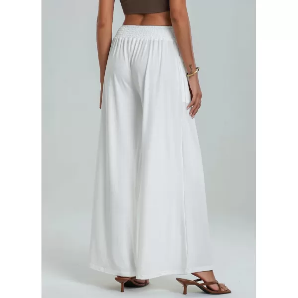 GRAPENT Wide Leg Pants for Women High Wasited Baggy Palazzo Pants Casual Pull On Bell Bottom Smocked Elastic Waist PantsOffwhite
