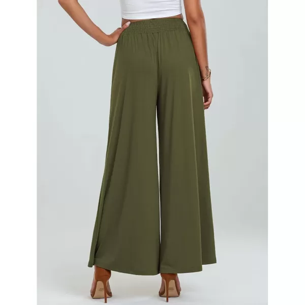 GRAPENT Wide Leg Pants for Women High Wasited Baggy Palazzo Pants Casual Pull On Bell Bottom Smocked Elastic Waist PantsOlive Green