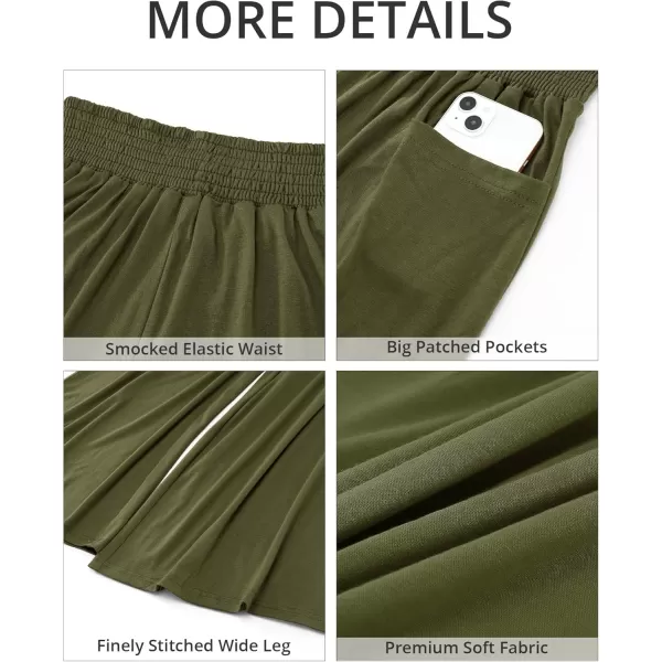 GRAPENT Wide Leg Pants for Women High Wasited Baggy Palazzo Pants Casual Pull On Bell Bottom Smocked Elastic Waist PantsOlive Green