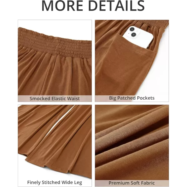 GRAPENT Wide Leg Pants for Women High Wasited Baggy Palazzo Pants Casual Pull On Bell Bottom Smocked Elastic Waist PantsPecan Brown