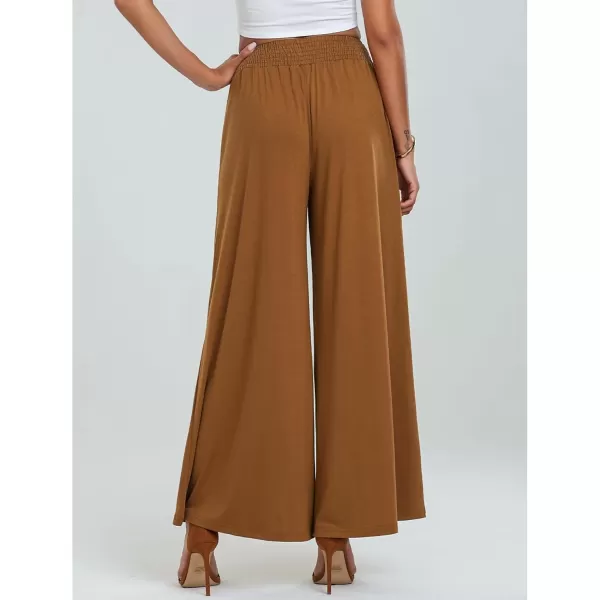 GRAPENT Wide Leg Pants for Women High Wasited Baggy Palazzo Pants Casual Pull On Bell Bottom Smocked Elastic Waist PantsPecan Brown