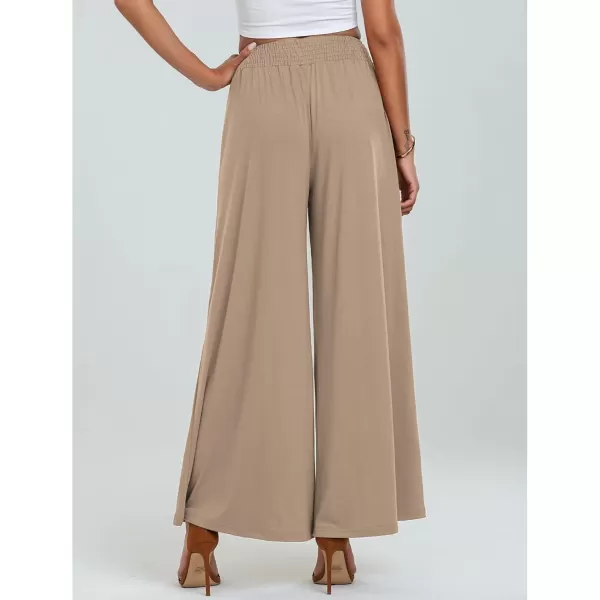 GRAPENT Wide Leg Pants for Women High Wasited Baggy Palazzo Pants Casual Pull On Bell Bottom Smocked Elastic Waist PantsTaupe