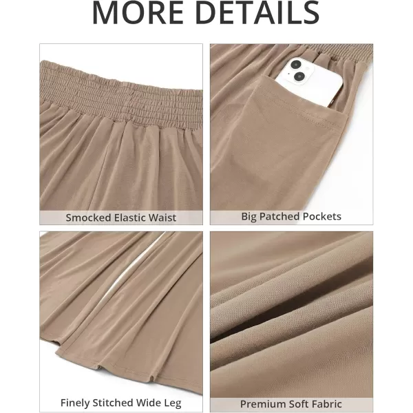 GRAPENT Wide Leg Pants for Women High Wasited Baggy Palazzo Pants Casual Pull On Bell Bottom Smocked Elastic Waist PantsTaupe