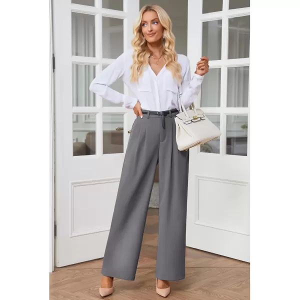 GRAPENT Wide Leg Pants for Women Work Business Casual High Waisted Dressy Pants Flowy Trousers OfficeTitanium Gray