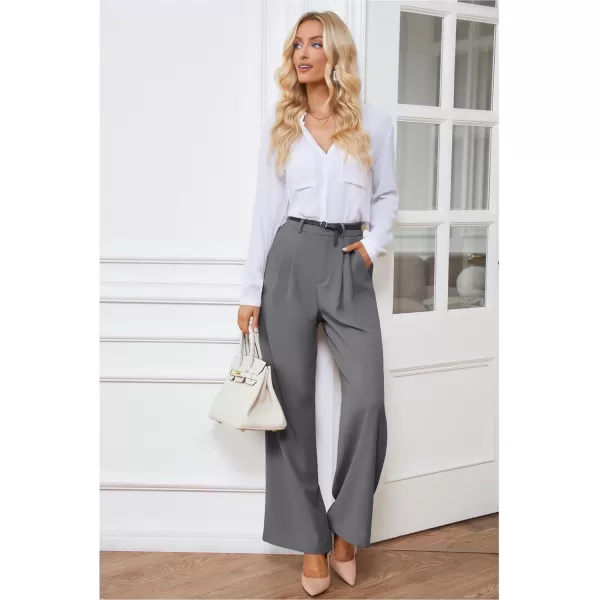 GRAPENT Wide Leg Pants for Women Work Business Casual High Waisted Dressy Pants Flowy Trousers OfficeTitanium Gray