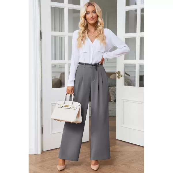GRAPENT Wide Leg Pants for Women Work Business Casual High Waisted Dressy Pants Flowy Trousers OfficeTitanium Gray