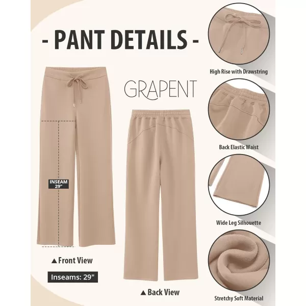 GRAPENT Wide Leg Sweatpants Women Baggy High Waisted Pull On Trendy Lounge Drawstring Athleisure Sweat Pants TrousersBeige