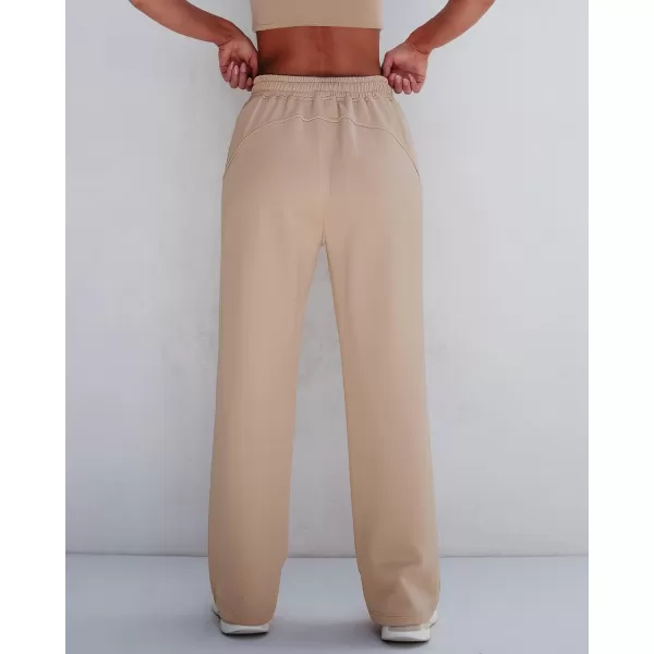 GRAPENT Wide Leg Sweatpants Women Baggy High Waisted Pull On Trendy Lounge Drawstring Athleisure Sweat Pants TrousersBeige
