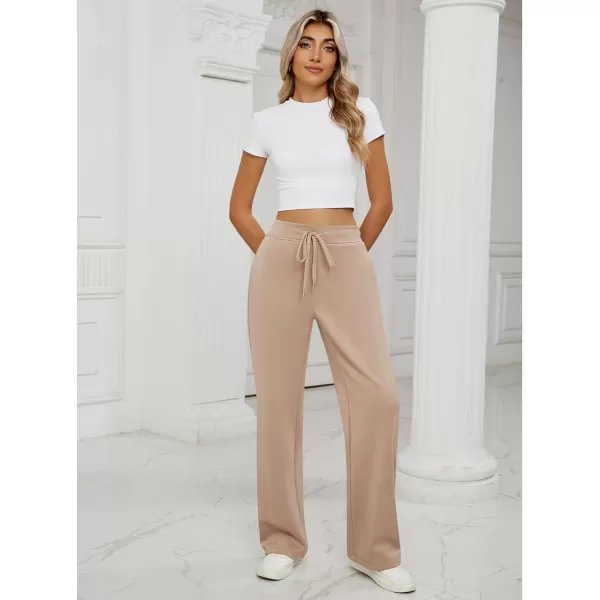 GRAPENT Wide Leg Sweatpants Women Baggy High Waisted Pull On Trendy Lounge Drawstring Athleisure Sweat Pants TrousersBeige