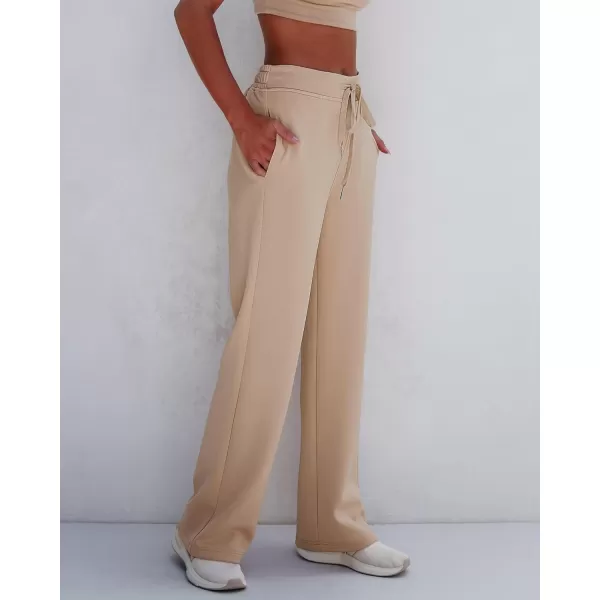 GRAPENT Wide Leg Sweatpants Women Baggy High Waisted Pull On Trendy Lounge Drawstring Athleisure Sweat Pants TrousersBeige