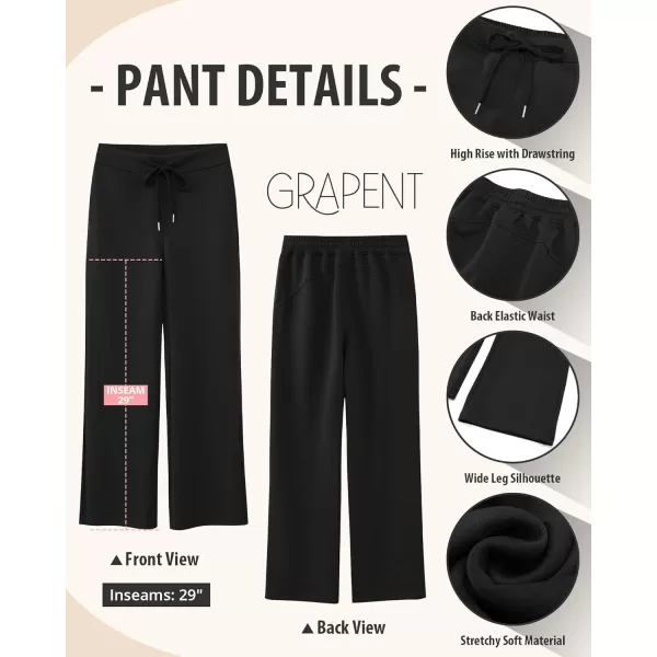 GRAPENT Wide Leg Sweatpants Women Baggy High Waisted Pull On Trendy Lounge Drawstring Athleisure Sweat Pants TrousersBlack