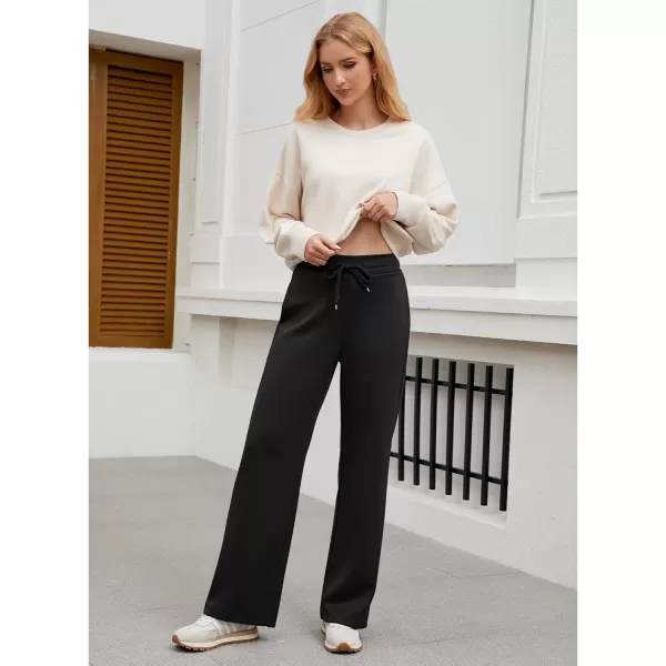 GRAPENT Wide Leg Sweatpants Women Baggy High Waisted Pull On Trendy Lounge Drawstring Athleisure Sweat Pants TrousersBlack
