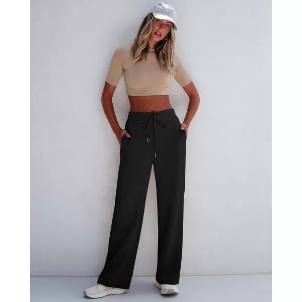 GRAPENT Wide Leg Sweatpants Women Baggy High Waisted Pull On Trendy Lounge Drawstring Athleisure Sweat Pants TrousersBlack