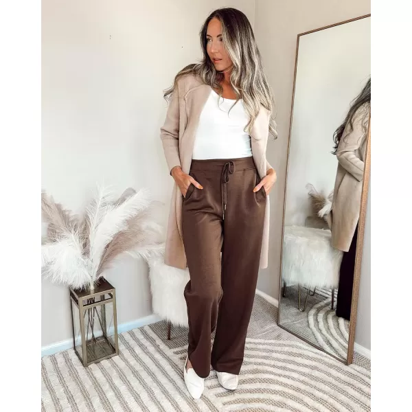 GRAPENT Wide Leg Sweatpants Women Baggy High Waisted Pull On Trendy Lounge Drawstring Athleisure Sweat Pants TrousersBrown