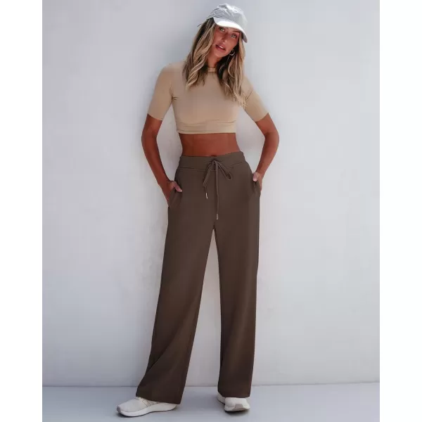 GRAPENT Wide Leg Sweatpants Women Baggy High Waisted Pull On Trendy Lounge Drawstring Athleisure Sweat Pants TrousersBrown