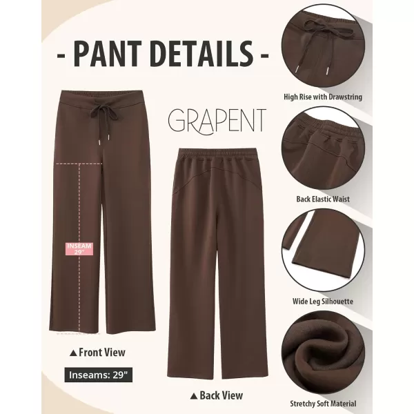GRAPENT Wide Leg Sweatpants Women Baggy High Waisted Pull On Trendy Lounge Drawstring Athleisure Sweat Pants TrousersBrown