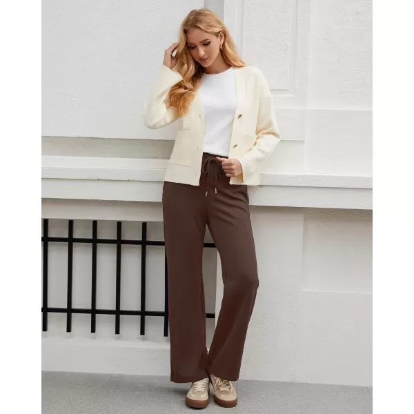 GRAPENT Wide Leg Sweatpants Women Baggy High Waisted Pull On Trendy Lounge Drawstring Athleisure Sweat Pants TrousersBrown