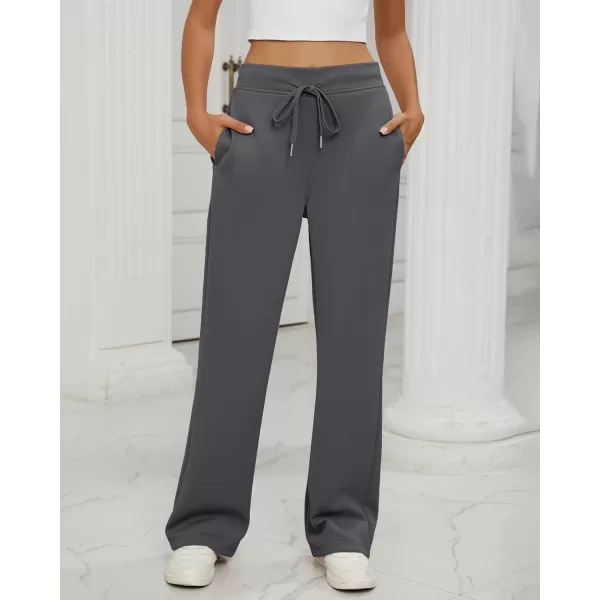 GRAPENT Wide Leg Sweatpants Women Baggy High Waisted Pull On Trendy Lounge Drawstring Athleisure Sweat Pants TrousersCharcoal
