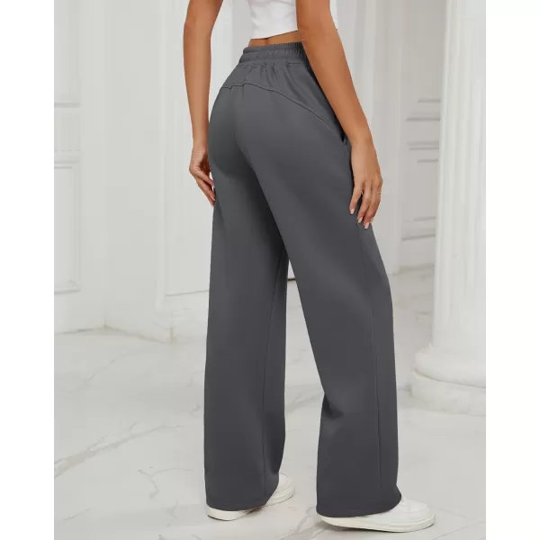 GRAPENT Wide Leg Sweatpants Women Baggy High Waisted Pull On Trendy Lounge Drawstring Athleisure Sweat Pants TrousersCharcoal