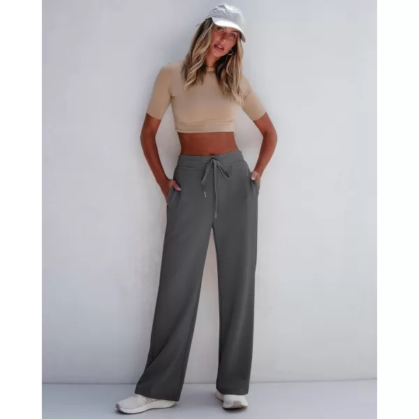 GRAPENT Wide Leg Sweatpants Women Baggy High Waisted Pull On Trendy Lounge Drawstring Athleisure Sweat Pants TrousersCharcoal