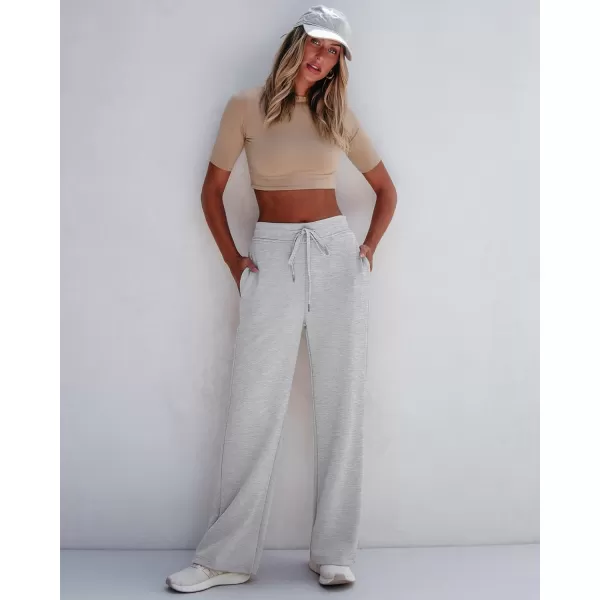 GRAPENT Wide Leg Sweatpants Women Baggy High Waisted Pull On Trendy Lounge Drawstring Athleisure Sweat Pants TrousersHeather Grey
