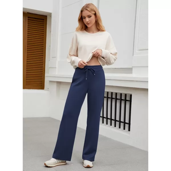 GRAPENT Wide Leg Sweatpants Women Baggy High Waisted Pull On Trendy Lounge Drawstring Athleisure Sweat Pants TrousersNavy Blue