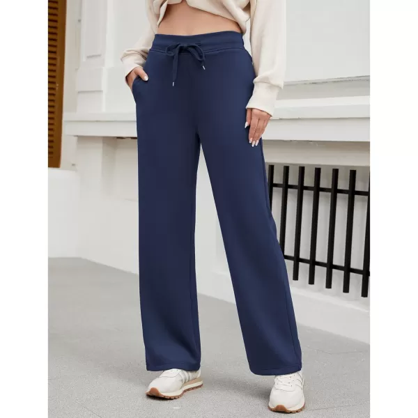 GRAPENT Wide Leg Sweatpants Women Baggy High Waisted Pull On Trendy Lounge Drawstring Athleisure Sweat Pants TrousersNavy Blue
