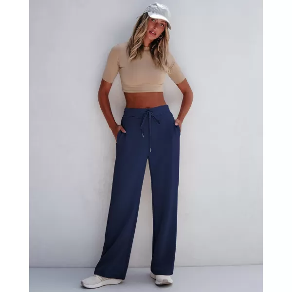 GRAPENT Wide Leg Sweatpants Women Baggy High Waisted Pull On Trendy Lounge Drawstring Athleisure Sweat Pants TrousersNavy Blue