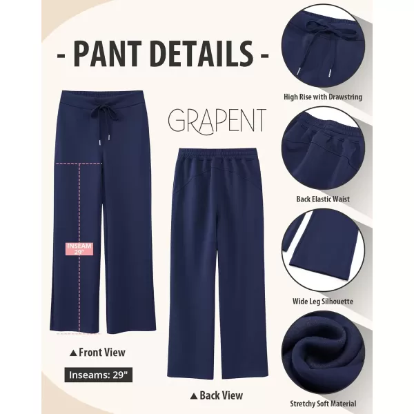 GRAPENT Wide Leg Sweatpants Women Baggy High Waisted Pull On Trendy Lounge Drawstring Athleisure Sweat Pants TrousersNavy Blue