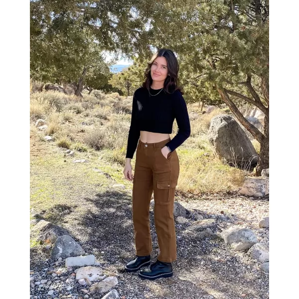 GRAPENT Womens Cargo Pants Casual High Waisted Baggy Stretch Straight Leg Trousers Western Outfit Y2K Pants with PocketsAlmond Brown